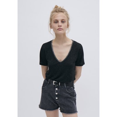 Tee-shirt fil textile encolure V bijou IKKS
