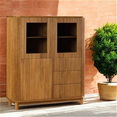 Buffet haut chêne rainuré 2 portes vitrées IENA PIER IMPORT