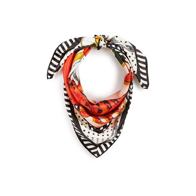Petit foulard polyester recyclé effet soyeux imprimé CHAMPAGNE ET CAVIAR WILD