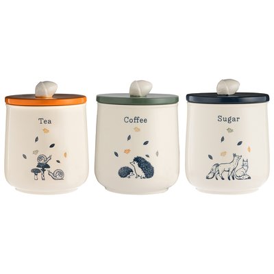 Set of 3 Woodland Tea Coffee Sugar Cannisters PRICE & KENSINGTON