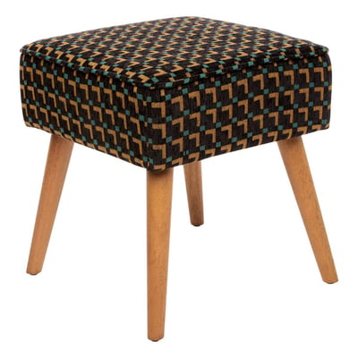 Tabouret carré en tissu à motifs piètement hévéa CHIARA ATMOSPHERA