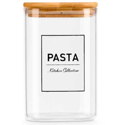 Bocal en verre carré avec bouchon hermétique bambou pasta 1.2L WADIGA