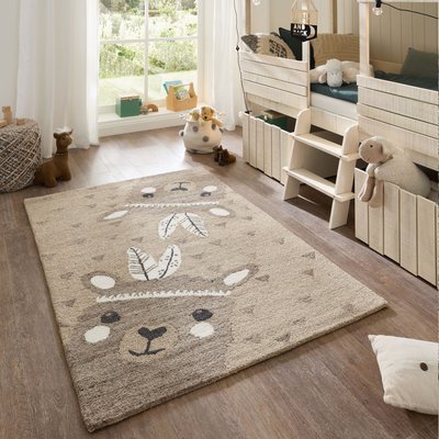 Tapis pour enfants en laine vierge tufté main avec motif alpaca THEKO