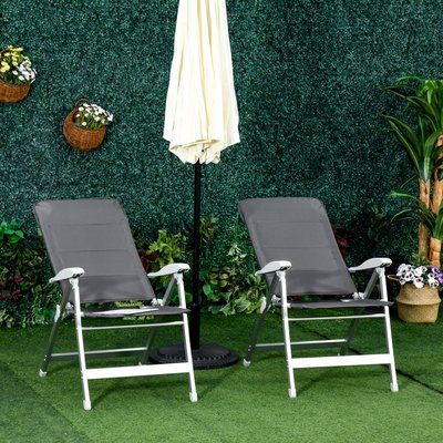 Lot de 2 chaises de jardin pliantes dossier haut inclinable alu. oxford déperlant gris OUTSUNNY