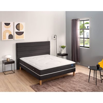 Ensemble matelas nano 5 zones SMART REPAIR, sommier MEDIANO gris fumé et pieds BULTEX
