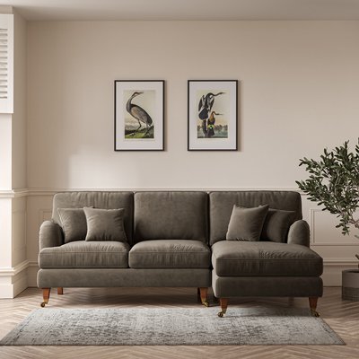 Emeline Velvet Corner Chaise Sofa with Antique Castor Legs (Right Facing) SO'HOME