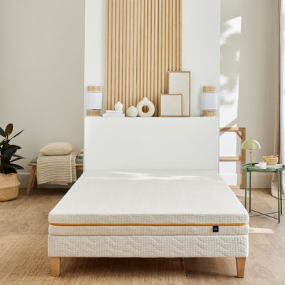 Ensemble matelas mousse recyclée, sommier, pieds, tête de lit, couette et oreiller Aube 400 SOMEO