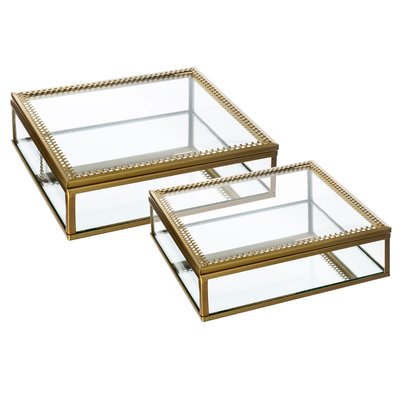 Set de 2 boîtes à bijoux en métal doré et verre 18.5x18.2x5.6cm WADIGA