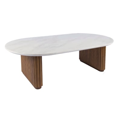 Table basse ovale bois d'hévéa plateau effet pierre GABRIELLE SWEEEK