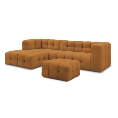 Canapé d'angle fixe 3 places en tissu avec pouf, CLOUD BOBOCHIC