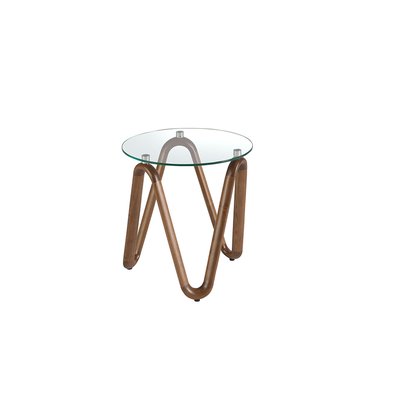 Table d'angle ronde en verre trempé et noyer ANGEL CERDA