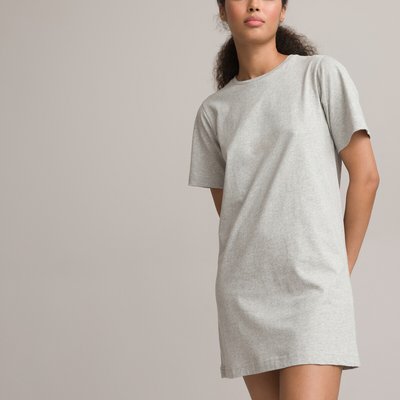 Cotton Mini T-Shirt Dress with Short Sleeves and Crew Neck LA REDOUTE COLLECTIONS