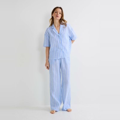 Pyjama rayé manches courtes en lin MONOPRIX