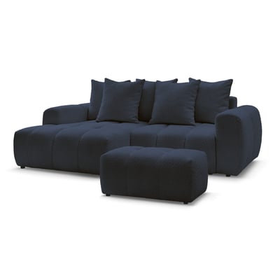 Canapé d'angle convertible 3 places en tissu bouclette avec pouf, ROXELANE BOBOCHIC