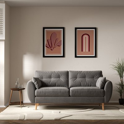 Ada Scandi Buttoned Velvet 3 Seater Sofa with Light Wood Legs SO'HOME