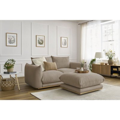 Canapé droit fixe 3 places en tissu avec pouf, ERNEST BOBOCHIC