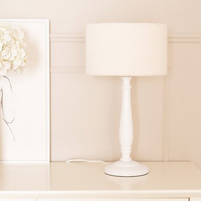 Light Wood Candle Stick Table Lamp with Boucle Shade SO'HOME