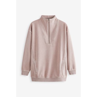 Sweat long décontracté délavé à col zippé NEXT