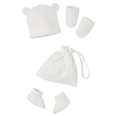 Ensemble bonnet, moufles et chaussons naissance et son sac assorti Oeko-Tex® VERTBAUDET