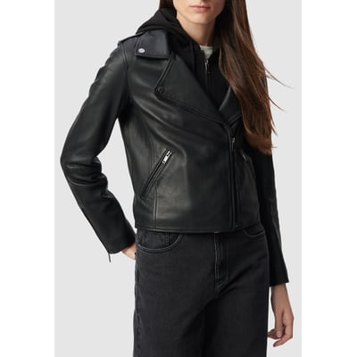 Blouson cuir d'agneau à capuche amovible IKKS