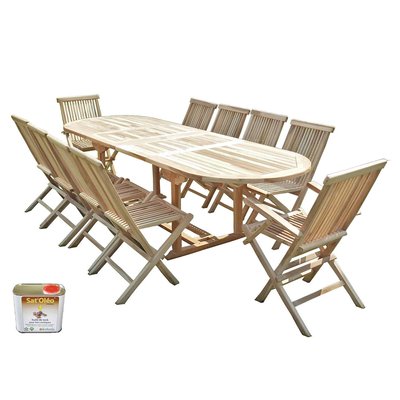 Salon de jardin en teck HENUA 8 chaises 2 fauteuils - Bundle huile C ET L JARDIN