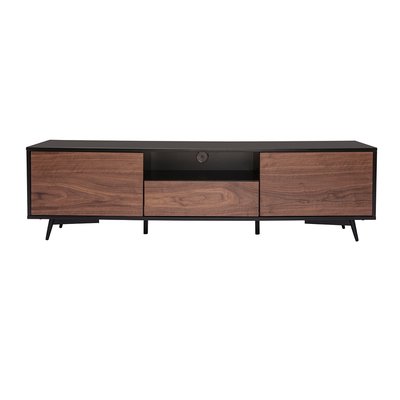 Meuble TV bois foncé noyer, noir mat et métal noir 2 portes 1 tiroir L160 cm MERMOZ MILIBOO