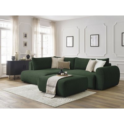 Canapé d'angle convertible 4 places en gros côtelé doux avec pouf, LUCIEN BOBOCHIC