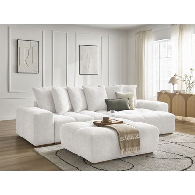 Canapé d'angle convertible 5 places en tissu bouclette avec pouf, ANAKIN BOBOCHIC