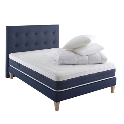 Ensemble matelas ressorts et mémoire de forme, sommier, pieds, tête de lit, couette et oreiller Rêve 600 SOMEO