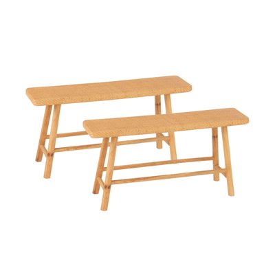 Banc 2 personnes en pin et rotin naturel L92 (lot de 2) - LAOS HELLIN, DEPUIS 1862
