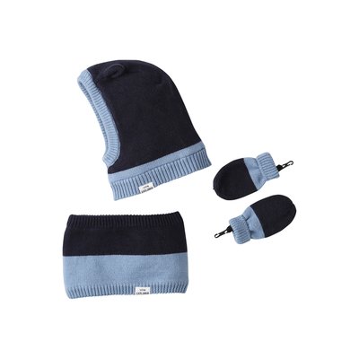 Ensemble  cagoule + snood + moufles bicolores VERTBAUDET