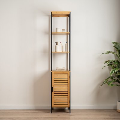 Slatted Bamboo Tall Bathroom Slimline Storage Unit SO'HOME