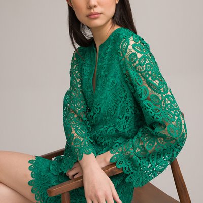 Robe courte brodée, manches longues LA REDOUTE COLLECTIONS