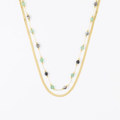 Set x2 colliers chaine miroir acier inoxydable et pierre d'Aventurine BALABOOSTE
