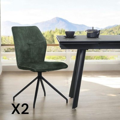 Chaise pivotante vert en velours patiné avec poignée (lot de 2) LOMBARDIE PIER IMPORT