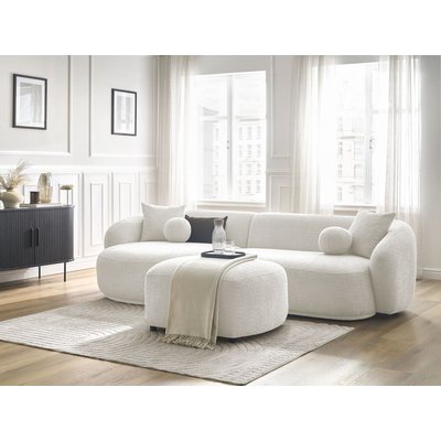 Canapé d'angle fixe 4 places en tissu bouclette avec pouf, ASHLEY BOBOCHIC