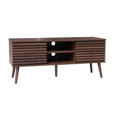 Meuble TV scandinave décor bois rainuré 2 portes 120cm MADERE SWEEEK