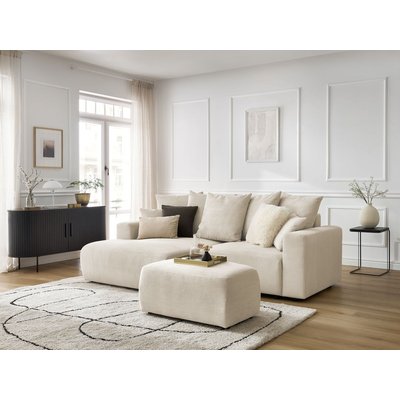 Canapé d'angle convertible 4 places en velours côtelé avec pouf, ATILLA BOBOCHIC
