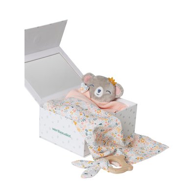 Coffret cadeau 3 pièces : lange + doudou + hochet VERTBAUDET