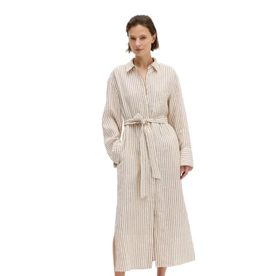 Robe-chemise en lin relaxed avec motif à rayures teinté dans la masse MARC O'POLO