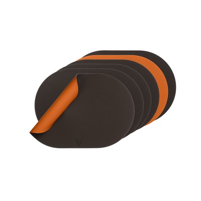 Set de table ovale réversible - 6 pièces - Cuir recyclé orange et chocolat BJORN