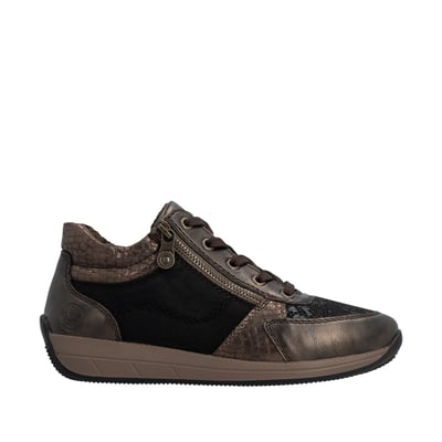 Sneakers bronze à talon plat pourvues de lacets et d'un zip latéral RIEKER