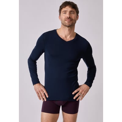 T-shirt col V manches longues fine côte Thermolactyl Sensitive DAMART
