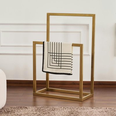 Porte-serviettes sur pied - 2 barres dorées, style design SFAX PIER IMPORT