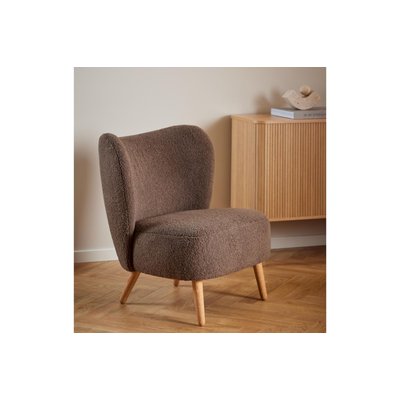 Fauteuil en tissu bouclette marron et pieds en bois - EROS HELLIN, DEPUIS 1862
