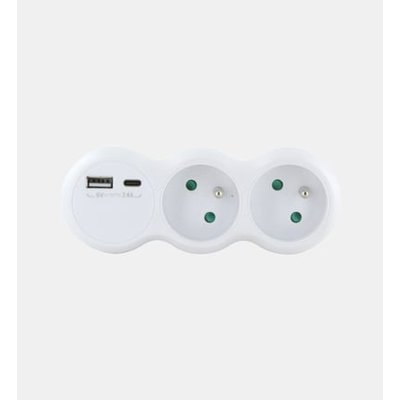 Multiprise Domino 2 X 16a Avec Usb A + Usb C Blanc CHACON