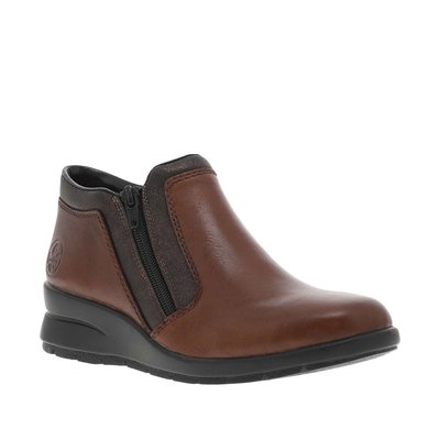 Boots cognac à talon compensé bas et fermetures zippées marron RIEKER