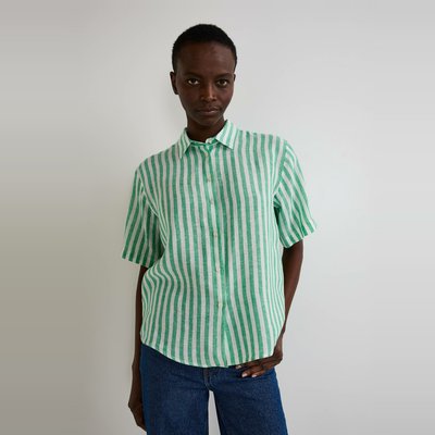 Chemise manches courtes unie en lin MONOPRIX