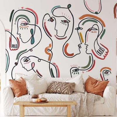 Papier peint panoramique avec des visages designs et abstraits - 255x260 cm (l x h) LA TOUCHE ORIGINALE