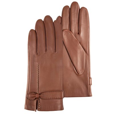 Gants cuir d'agneau avec nœud plat - doublés soie ISOTONER